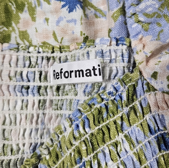 Reformation Greyson Hillside Floral Linen Mini Dress Sz S Smocked Puff Sleeves - Picture 12 of 16